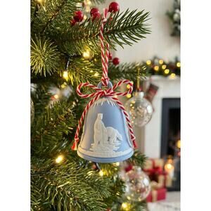 1980 WEDGWOOD Jasperware New Year Bell Blue Porcelain Polar Bear Ornament